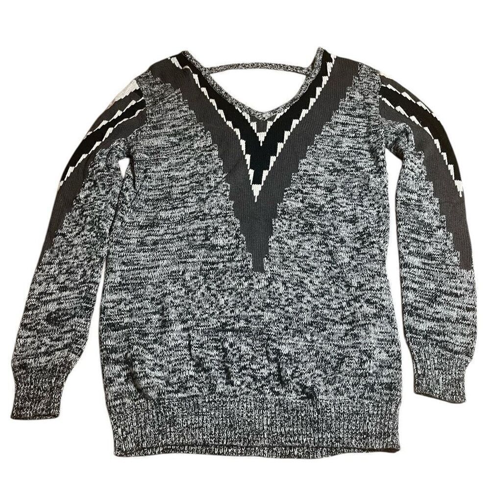 Urban Outfitters ecote Long Sleeve Long V-neck Southwestern Print Angora Blend P